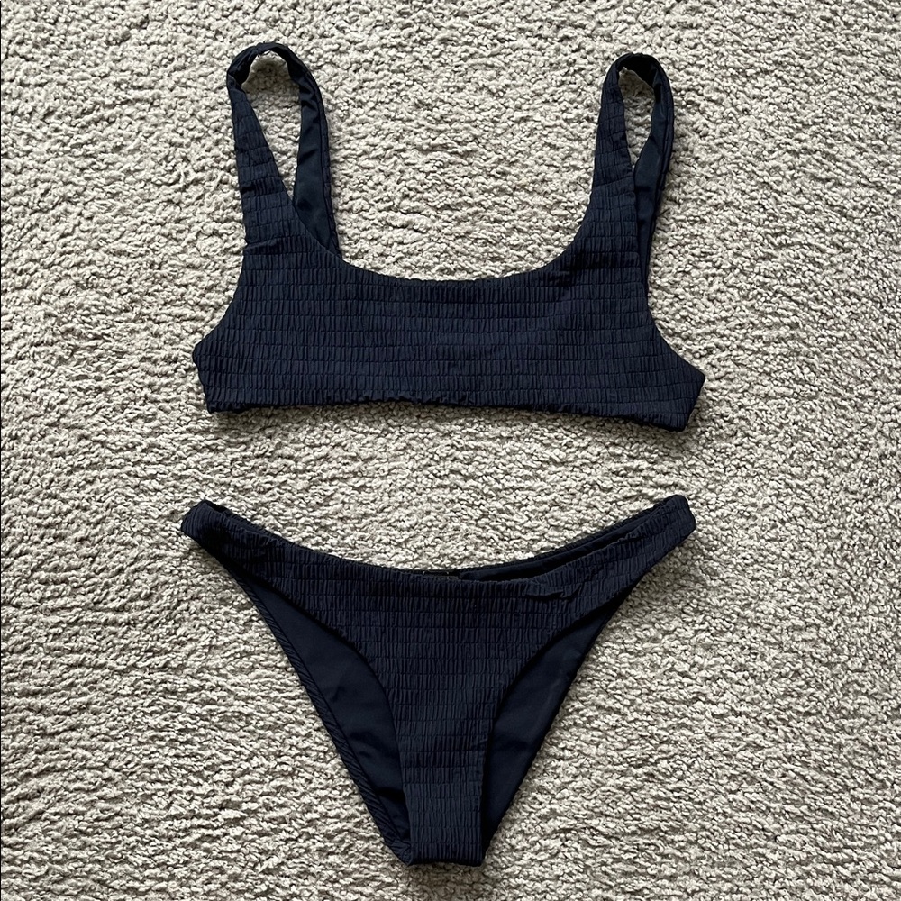 Triangl Swimwear Textured Navy Bikini